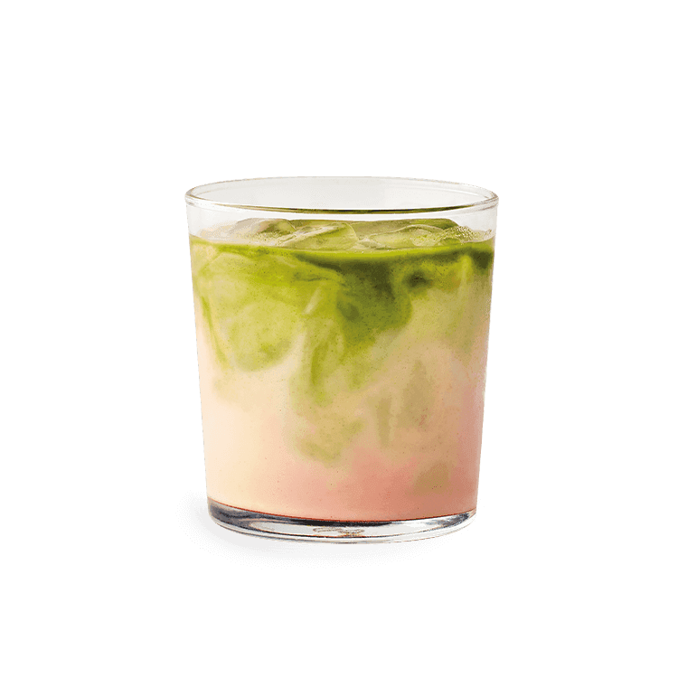 iced matcha + strawberry latte