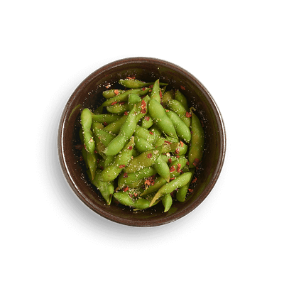 edamame with chilli + garlic salt