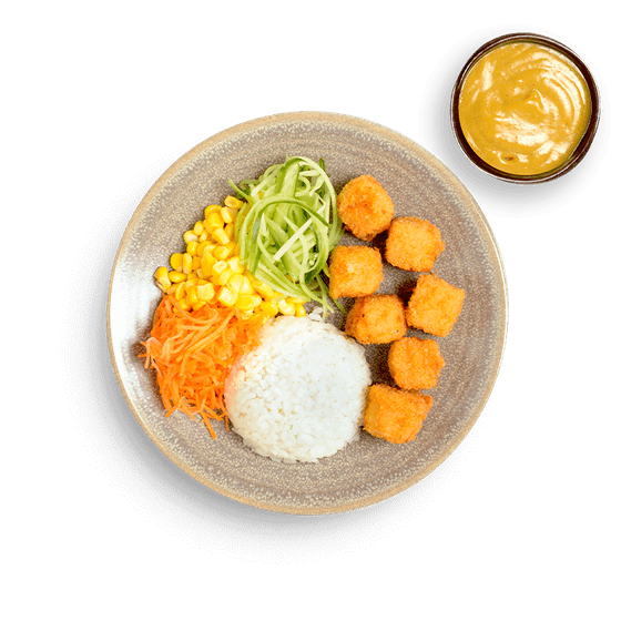 crispy fish bites with katsu curry sauce