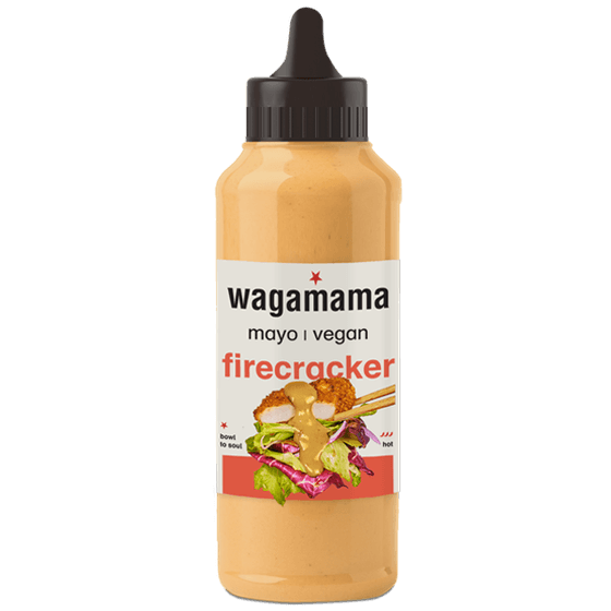 a squeezy bottle of wagamama firecracker mayo with a black nozzle lid